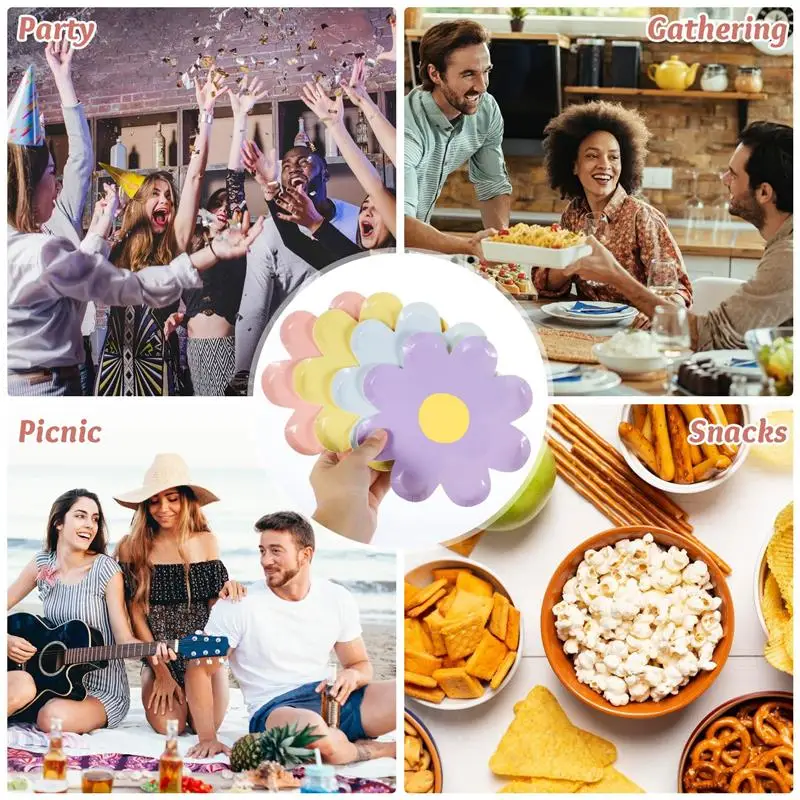 40pcs Disposable Paper Plates multiuse Flower Shaped Cake Dessert Paper Plates Picnic Wedding Birthday party decors