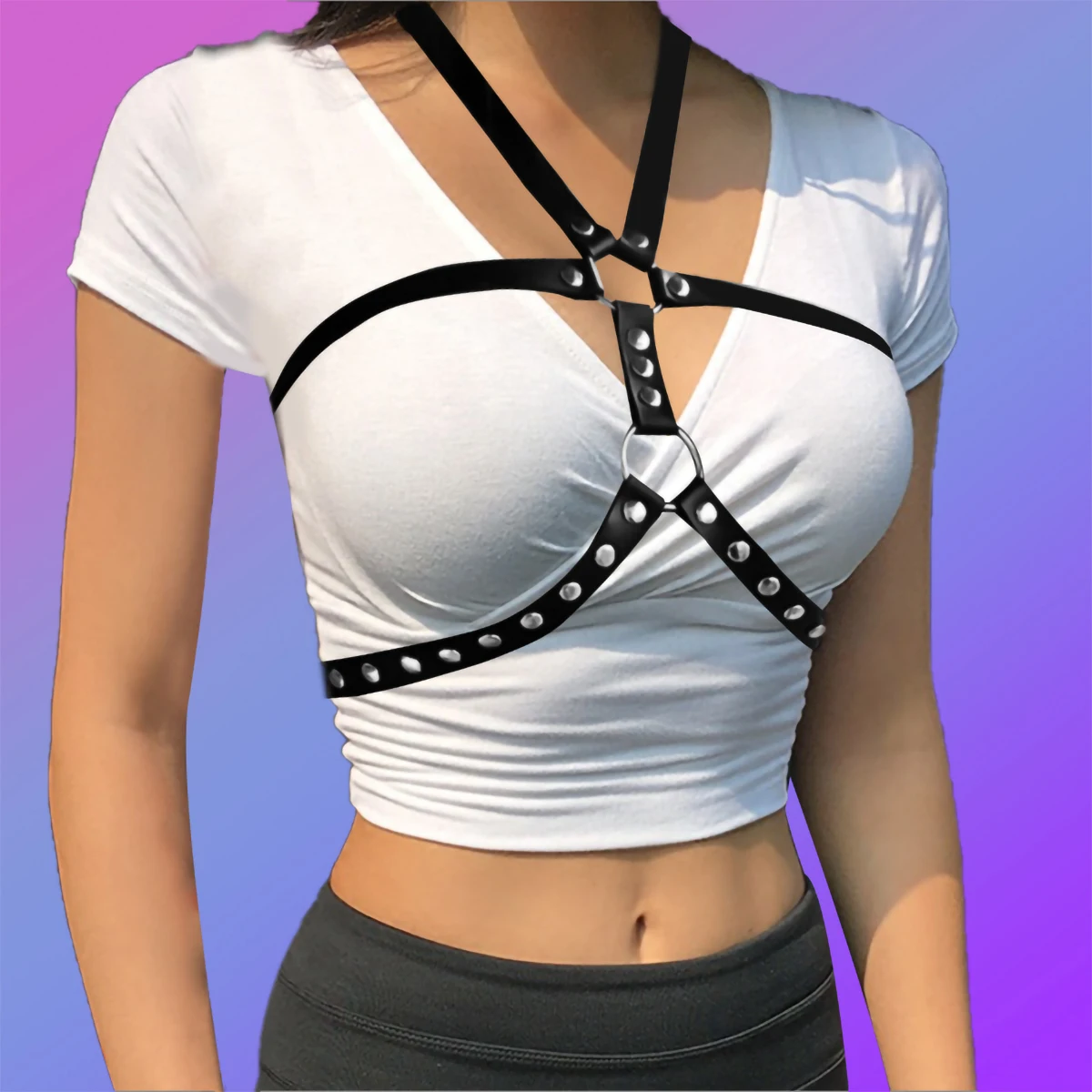 Ensemble Harnais De Poitrine En Cuir PU Style Punk/gothique - Bretelles, Ceinture, Menottes, Réglable Unisexe