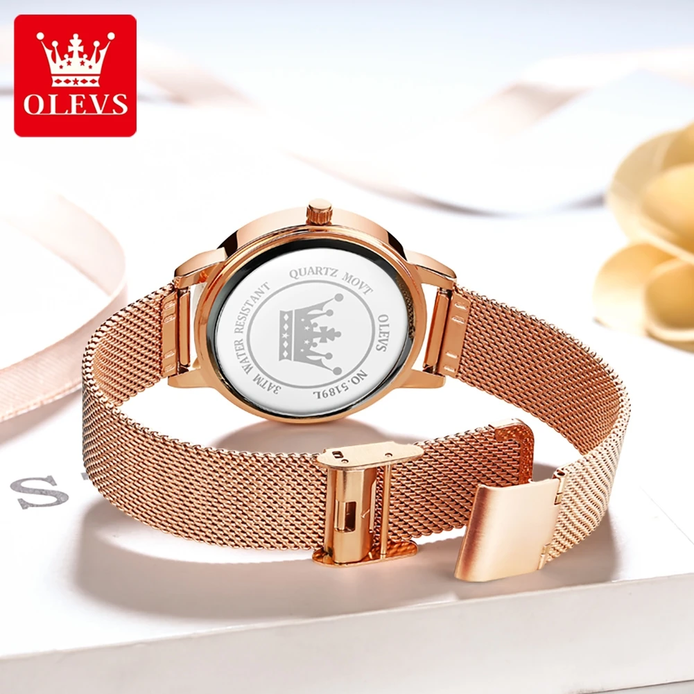 OLEVS New Luxury Women Watches Ladies Fashion Quartz Watch For Women Rose Gold Mesh Belt Casual Female Reloj Mujer
