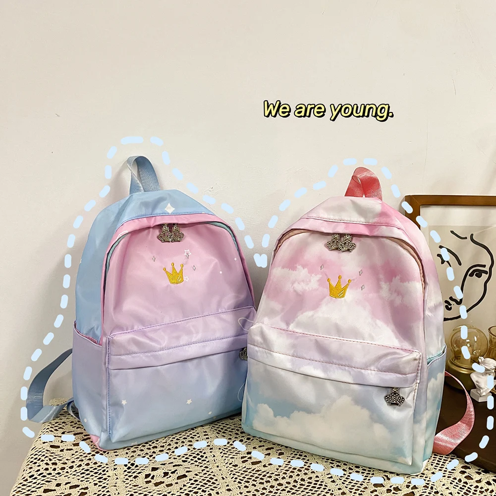 Girl's Backpack, Rainbow Gradient Schoolbag Starry Sky Unicorn