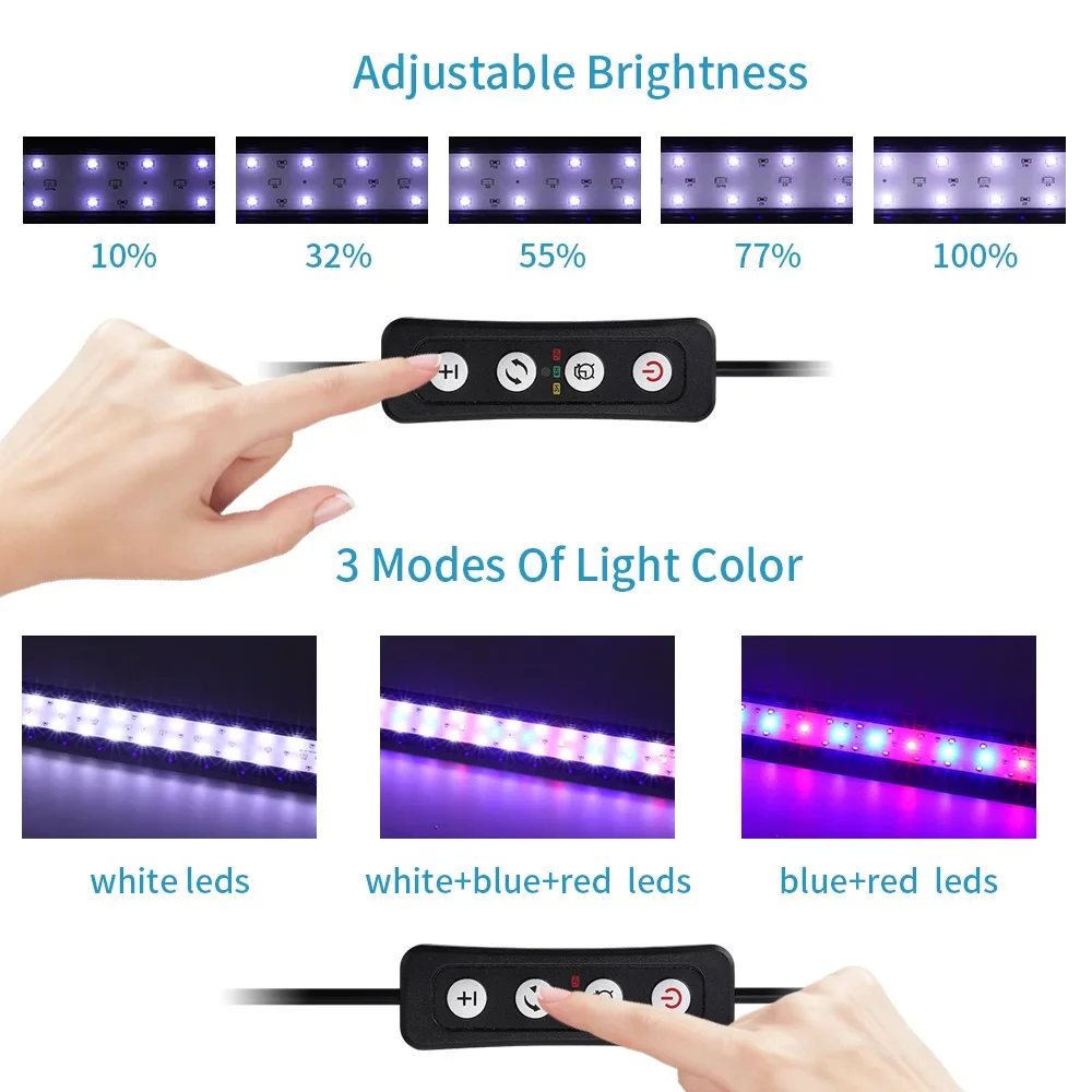 Full spectrum planted aquarium LED lighting 20-63cm 110V-240V external controller with extendable brackets fish tank light