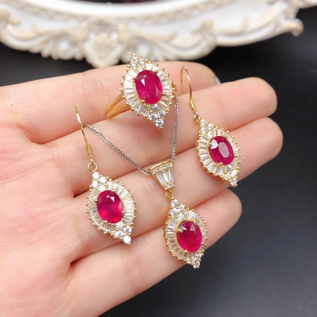 

Ladies Sterling Silver 925 Ruby Jewelry Wholesale Jade Jewelry set free shipping necklace Elegant ladies set Christmas boutique