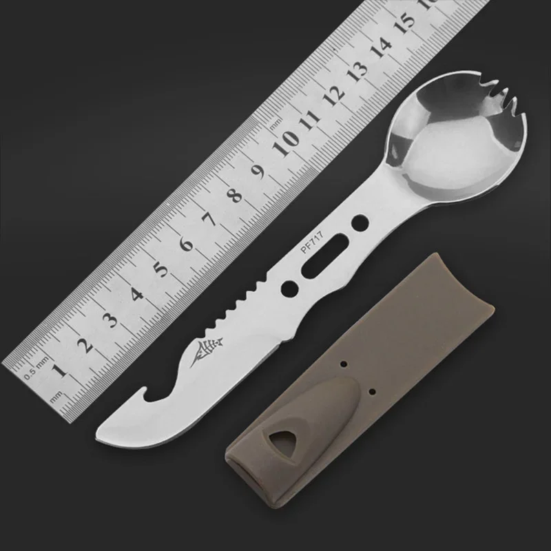 Multifunctional Camping Cookware Spoon Fork Bottle Opener Portable Tool Safety & Survival Durable Stainless Steel survival tool