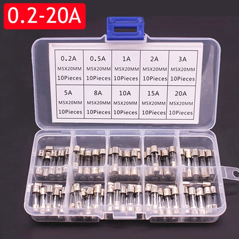 100/72pcs Car Fast-blow Glass Fuses Car Glass Tube Fuses 0.2-20A thumbnail 2