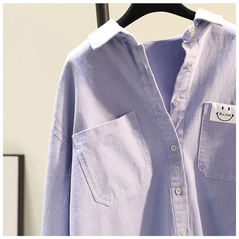 Spring and Autumn Pure Cotton Long sleeved Shirt for Women 2024 New Korean Retro Loose Large Size Thin Casual Top Shirt