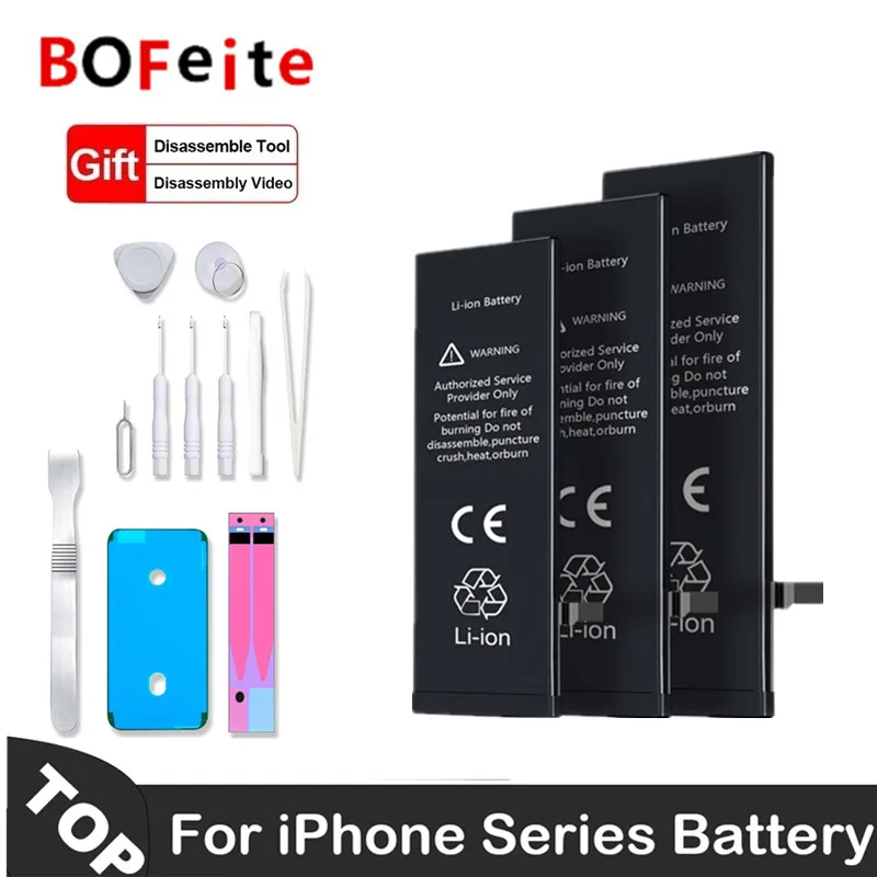 

BoFeite Phone Battery For iPhone 5S 5 6S 6 7 8 Plus X SE SE2 XR XS 11 12 13 Mini 14 Pro Max Replacement Bateria 4 4S 7 Tools