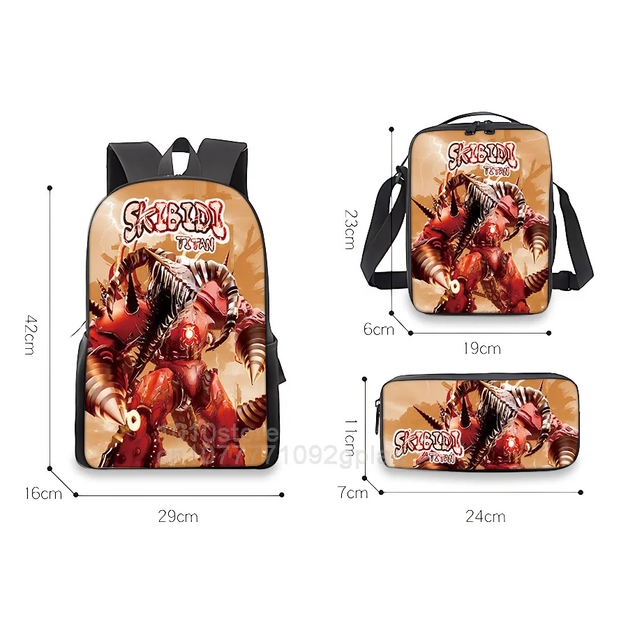 3PCS-Skibidi Titan Poster Bag,School Student Cartoon backpack,Travel Haversack,Thermal Insulation Satchel,Go To School Package