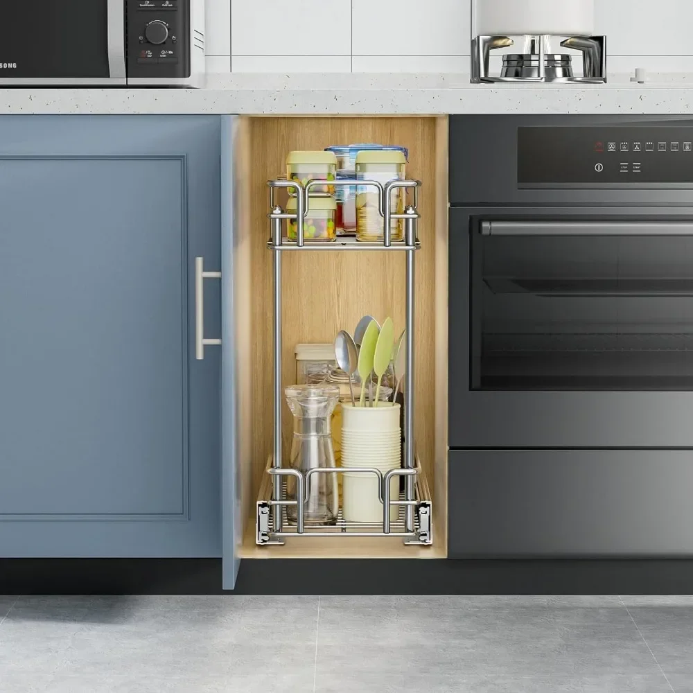 Pull Out Spice Rack for Narrow Cabinet (8&frac12;" W X 21" D),2 Tier Slide