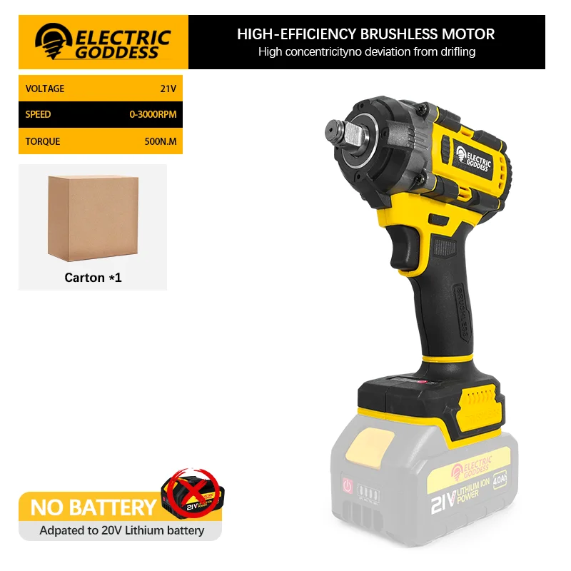 مفتاح ربط كهربائي لاسلكي 1/2 بوصة، بدون فرش، 21 فو...