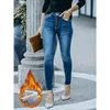 Winter Women High Waist Thermal Plush Jeans Lady Snow Warm Skinny Denim Trousers Women Straight Leg Thin Fleece Pants