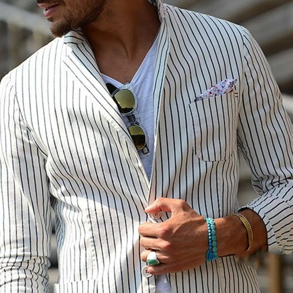 

Slim Fit Suit Jacket Elegant Men's Striped Print Business with Lapel Pockets Formal Suit Coat for Work or Special for Comfort