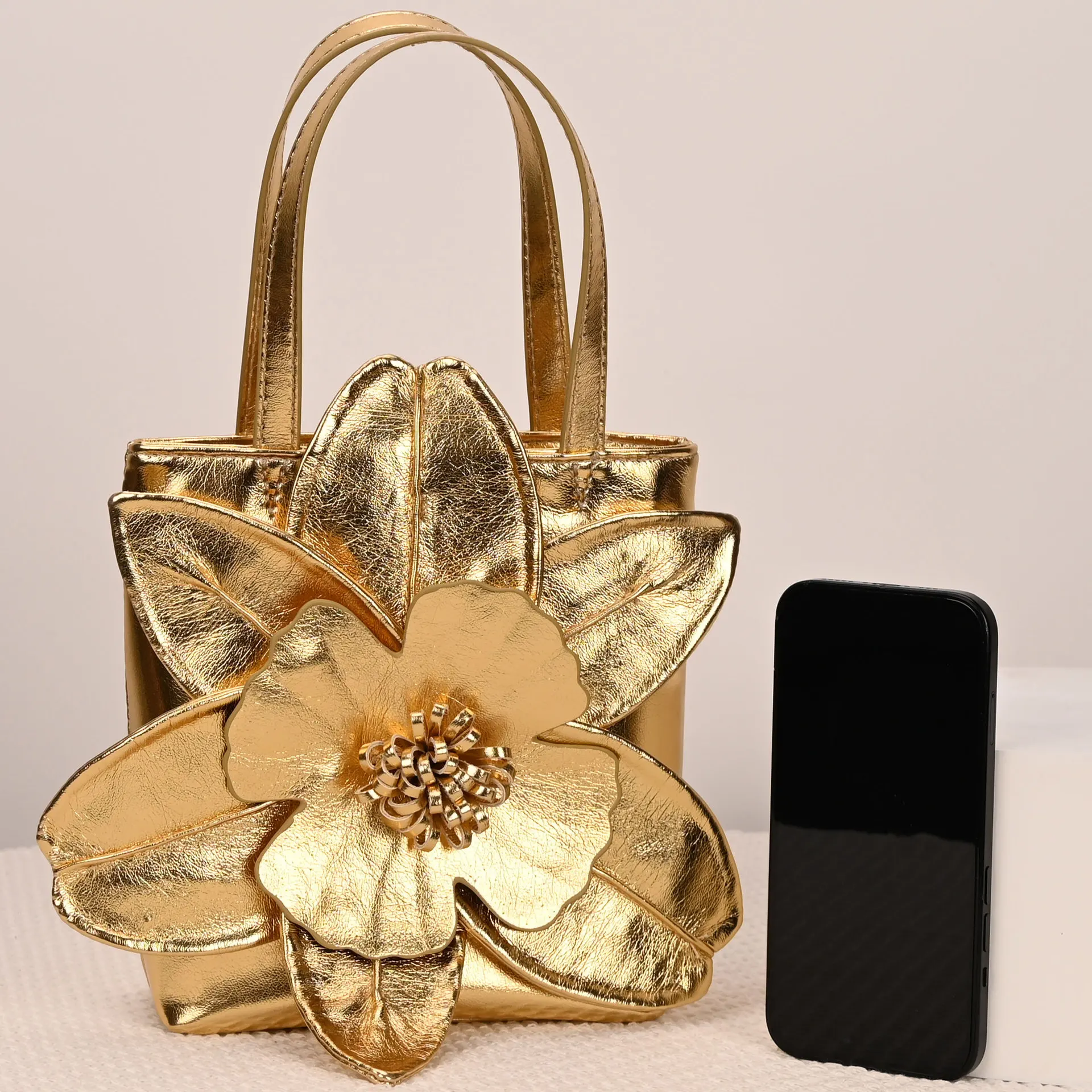 3D Floral Soft PU Leather Women Bucket Handbag Wedding Purse Dress Party Evening Bridal Clutch Bag