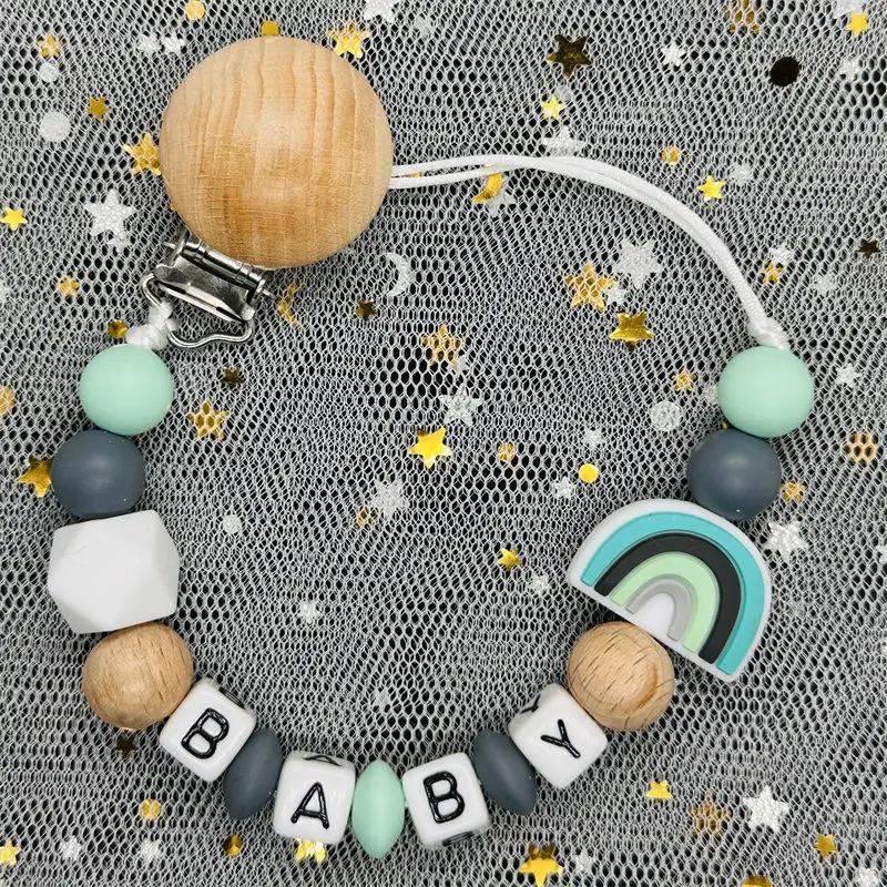 Pacifier Clip Personalized Baby Name Silicone Rainbow Chain Teething Toys BPA Free Newborn Gift teething toys pacifier clip pacifier chain pacifier accessories teether clip baby silicone accessories
