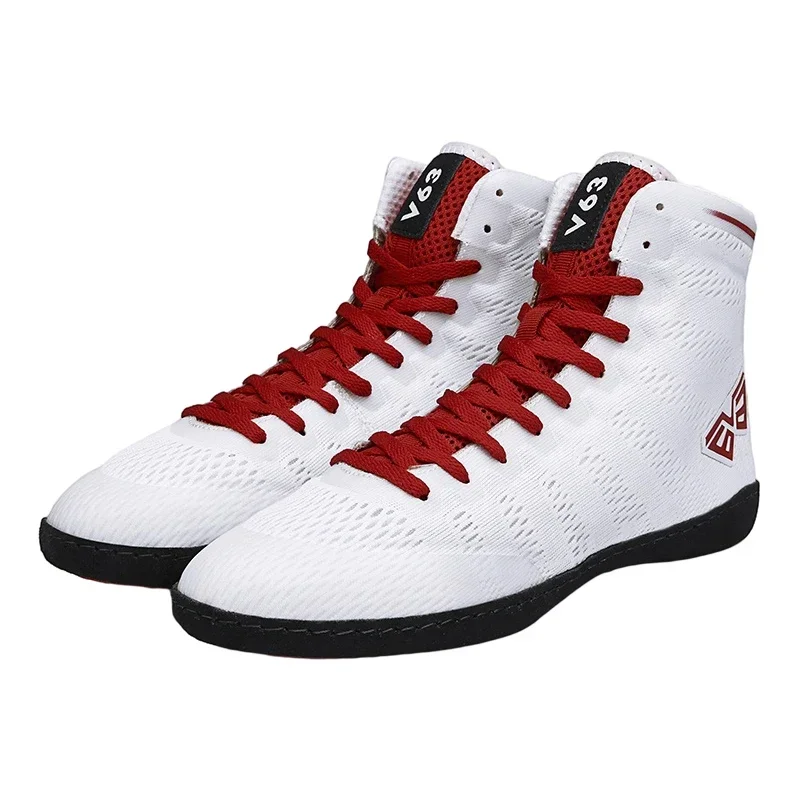 Men Boxing Shoes Rubber Outsole Breathable Wrestling Shoes Male Wrestling Costume Black White for