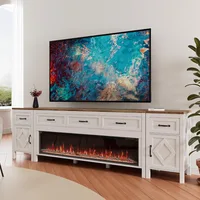 Farmhouse TV Stand with Fireplace for TVs Up to 100 Inch,Entertainment Center with 60" Electric Fireplace,98" TV Console with St 1