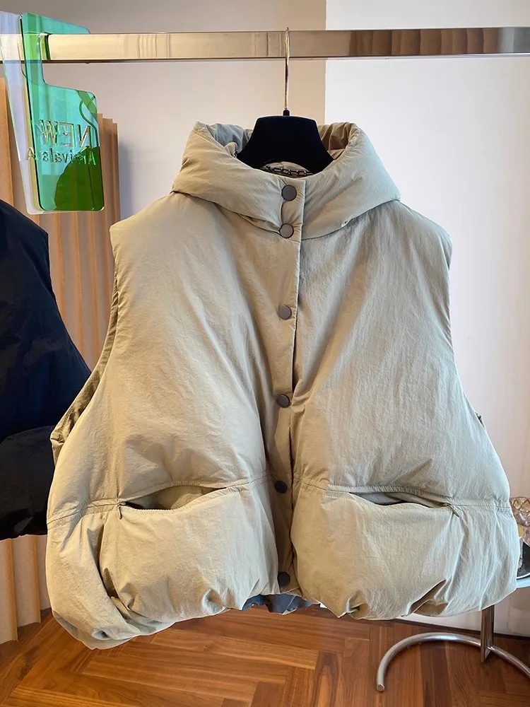 

Fashion Cotton Vest Women's 2024 Winter Thermal Hooded Single Breasted Sleeveless Loose Solid Color Waistcoat