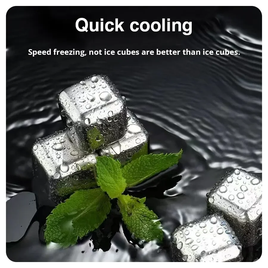 6 Piece Whiskey Ice Cubes Set with Silicone Head Tongs and Ice Cube Trays Stainless Steel Cubes Reusable