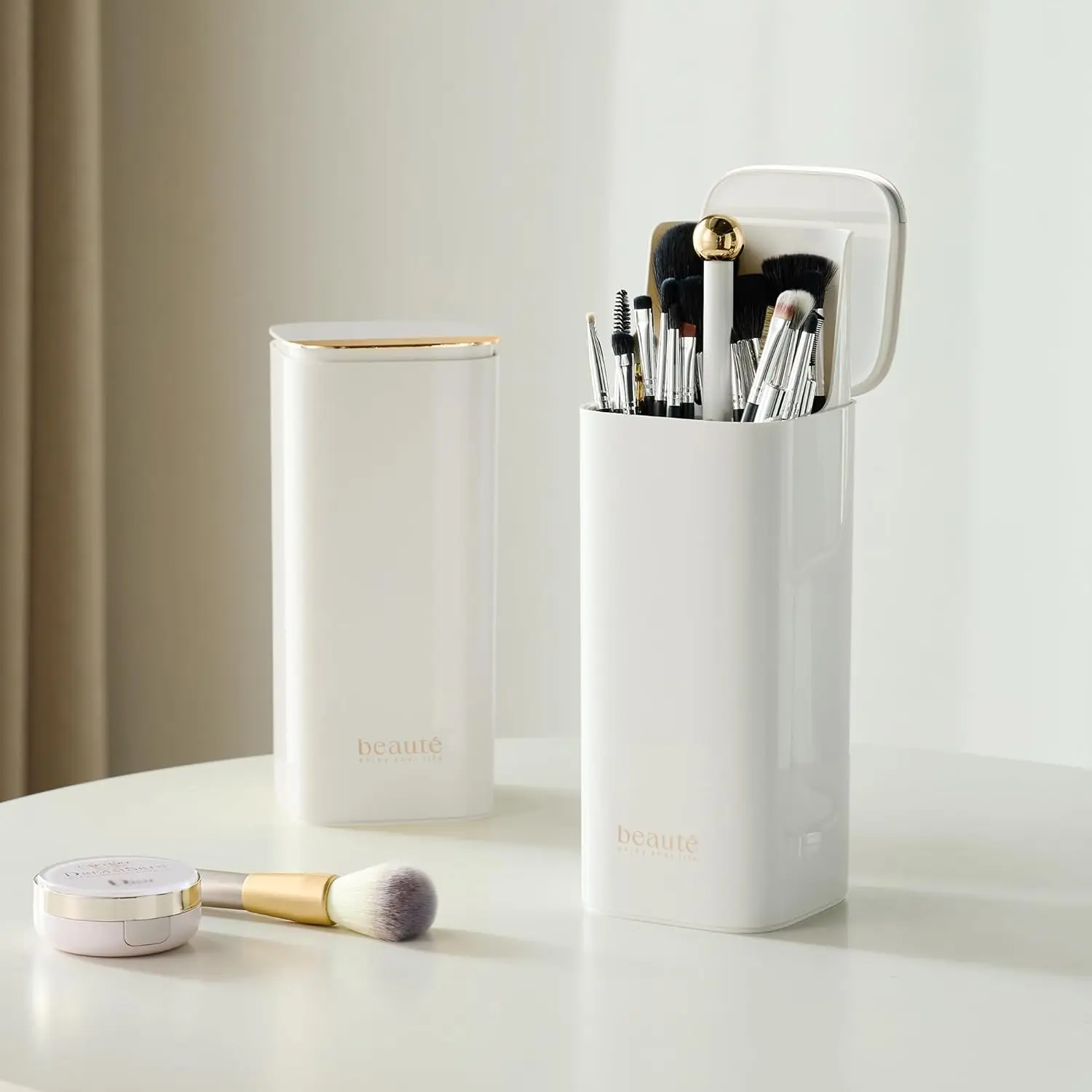 Automatic Lifting Makeup Brush Holder Desktop Makeup Organizer for Vanity Lipstick Eyebrow Pencil Holder Cosmetics Container 3