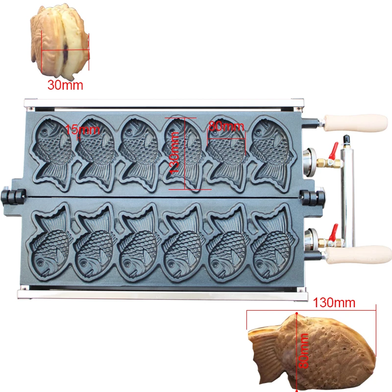 Description Picture 6 of itemCommercial 6pcs Fish Shape Waffle Maker Taiyaki Machine LPG Gas Waffle Cone Maker fish Model Non Stick Dessert  machine