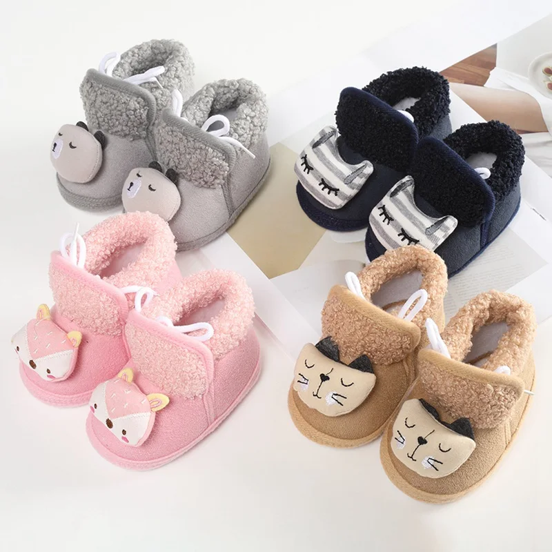 Infant Baby Snow Booties Cartoon Animal Winter Warm Boots Newborn Girls Boys First Walkers Toddler Kids Soft Sole Shoes 0-18M 1