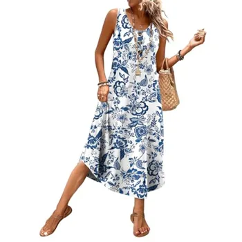 WIHOLL Summer Dresses for Women 2026 Button Front Sleeveless Casual Midi Dress Beach Vacation Sundresses with Pockets 1
