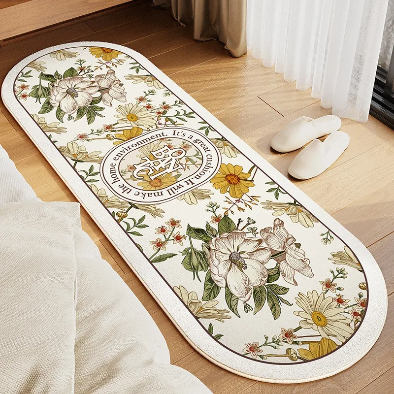 Rug for Bedroom Floor Mat Bedside Long Foot Mats Oval Carpet Soft Fluffy Spring Summer Flower Home Decoration Rugs 침실 긴 카펫 4