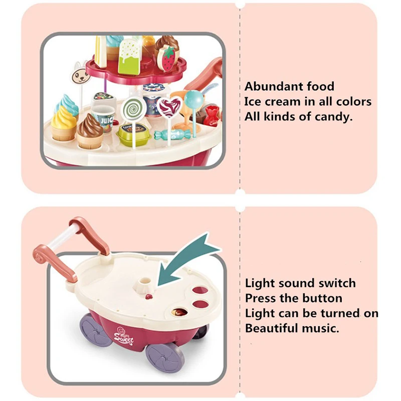Pretend Play Kitchen Toys Mini Food Toys Kids Kitchen Play Toys Ice Cream Candy Trolley House Ice Cream Push Up Cars Cooking Set Toys Pretend Play For Girls Gift