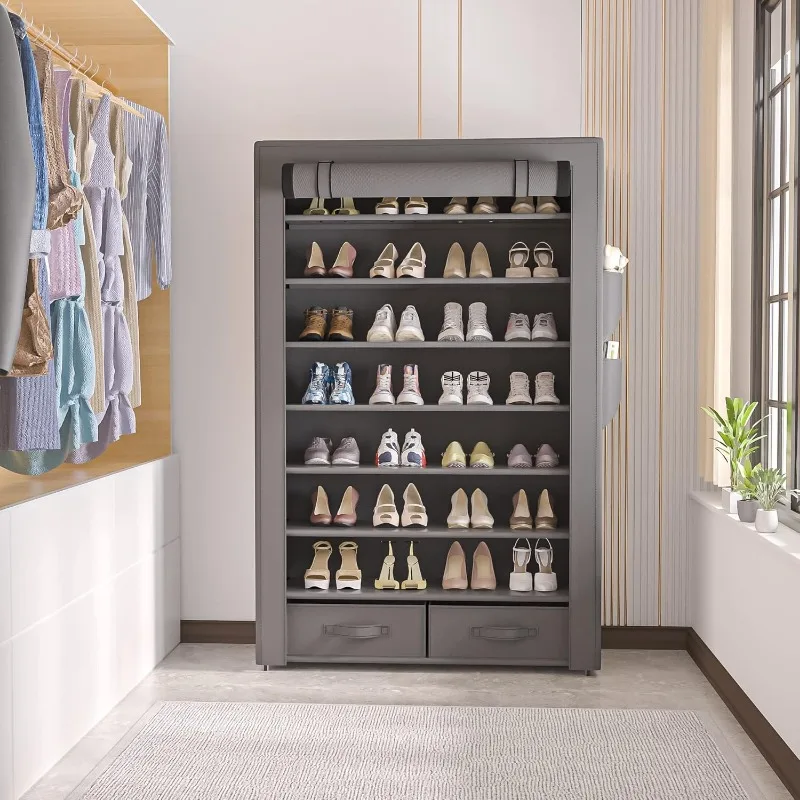 Shoe Rack Storage Cabinet 32 Pairs Organizer Shelf Tall for Shoes Large Free Standing Racks Vertical Shoe