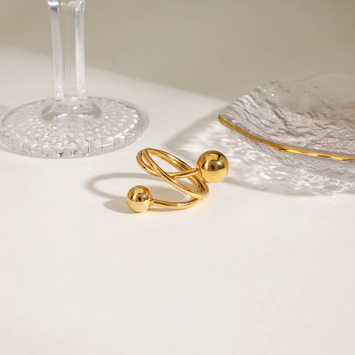 316L Stainless Steel Geometry Ball Rings for Women Gold Color Multilayer Geometric Waterproof Wedding Vintage Aesthetic Jewelry