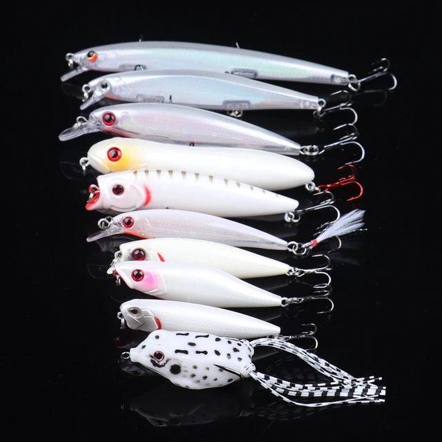 10Pcs/Lot White Mixed Fishing Lures Set Minnow Popper Frog