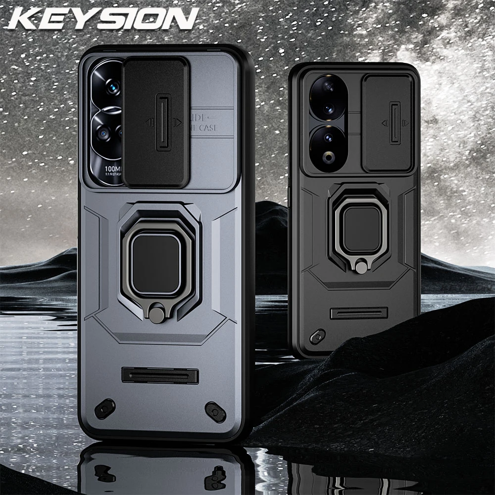 

KEYSION Shockproof Armor Case for Honor 90 90 Lite 5G Slide Camera Lens Protection Ring Stand Phone Cover for Huawei Honor 90 5G