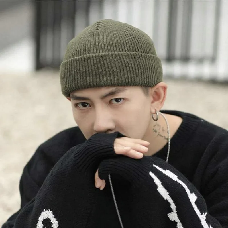 Knitted Hat Men Fashion Winter Retro Brimless Baggy Melon Cap Cuff Docker Fisherman Accessories knitted hat knitted cap knitted beanie melon cap winter hat fashion beanies