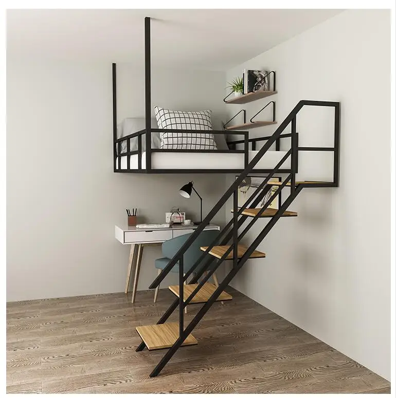 Space saving elevated bed simple modern hanging bed hammock iron art attic bed small apartment type attic bed bed under the tabl