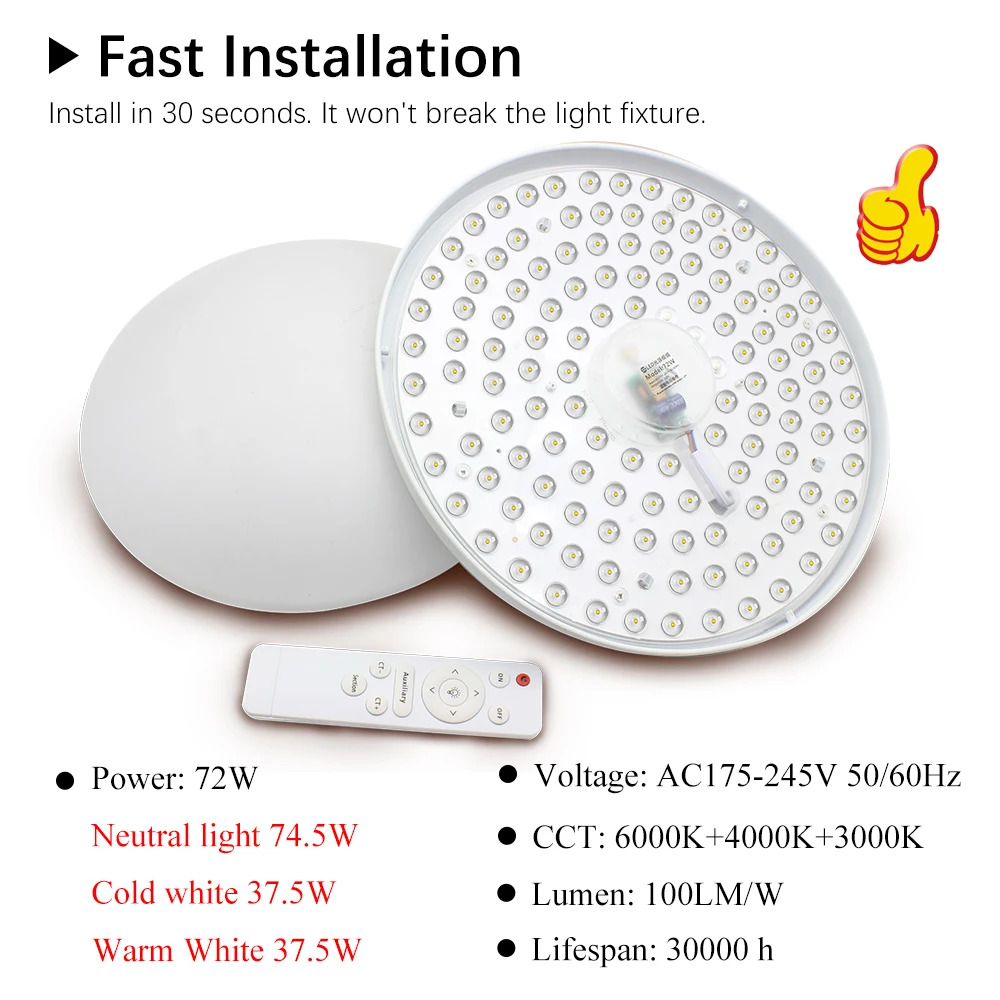 Ceiling Light Replacement Led Module 220V Led Panel Dimmable 72W Round Led Light Board Energy Saving Module For Ceiling Lamps 6