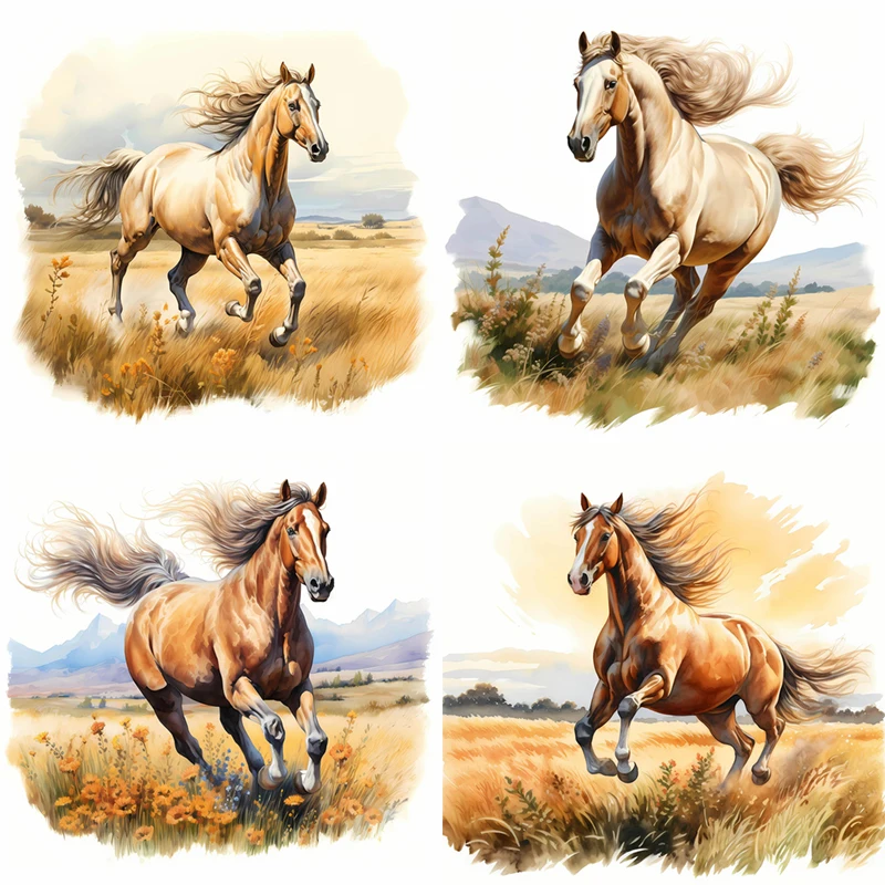 Tre Cricchetti Ql82 Cavalli Al Galoppo Sul Prato Adesivo Da Parete Ad Acquerello Per La Decorazione Della Stanza