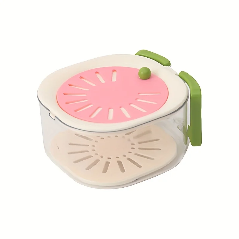 2-in-1 Double Layer Drain Basket, Fruit Drainer Container with Foldable Handle, Multi-Functional Food Strainer