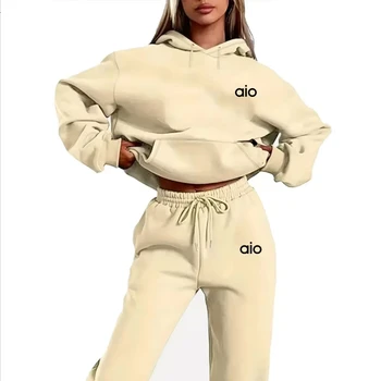 ai Printing High Quality Women Monochrome Hooded Hoodie Set Casual Two-Piece Set New Fashion Hot Selling 1
