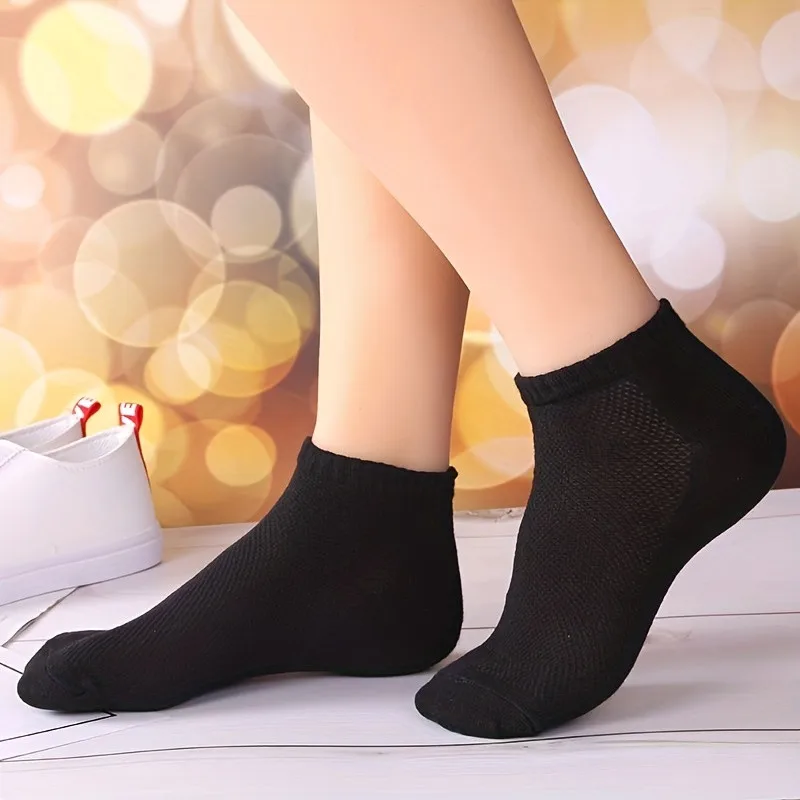 5 Paar atmungsaktive Mesh-Knöchelsocken, Unisex, Sommer, dünne Bootssocken, weich, dehnbar, niedrig geschnitten, lässig, sportlich, einfarbig – Detail 3