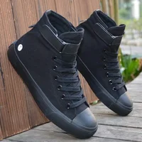 Men's High Top Canvas Shoes Spring Summer Breathable Casual Sneakers Solid Color Student Canvas Shoes Flat Bottom Male Footwear