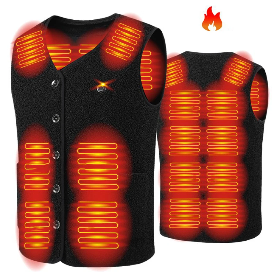 

USB Heating Vest Jacket Men Infrared 16 Areas Heating Vest Jacket Winter Fleece Electric Heated Vests Male Sleeveless Jackets