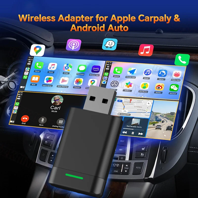 Carplay Android Auto Wireless Adapter for Toyota Mazda Nissan Camry Suzuki Subaru Citroen Audi Mercedes Kia Ford Opel Spotify BT