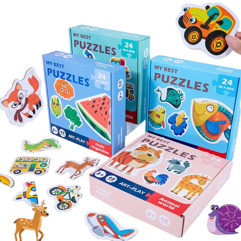 Baby Jigsaw Puzzle Toys Toddler Cartoon Animals Traffic Puzzle Matching