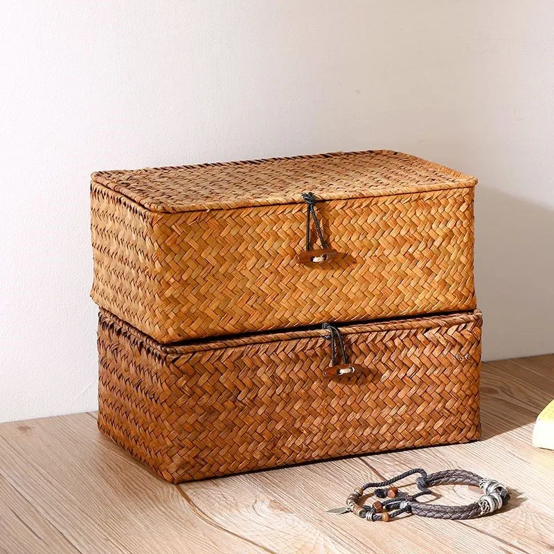 

Storage Basket Grass Rattan Storage Box With Lid Tabletop Miscellaneous Storage Box With Woven Handmade Storage Basket Box ZE231