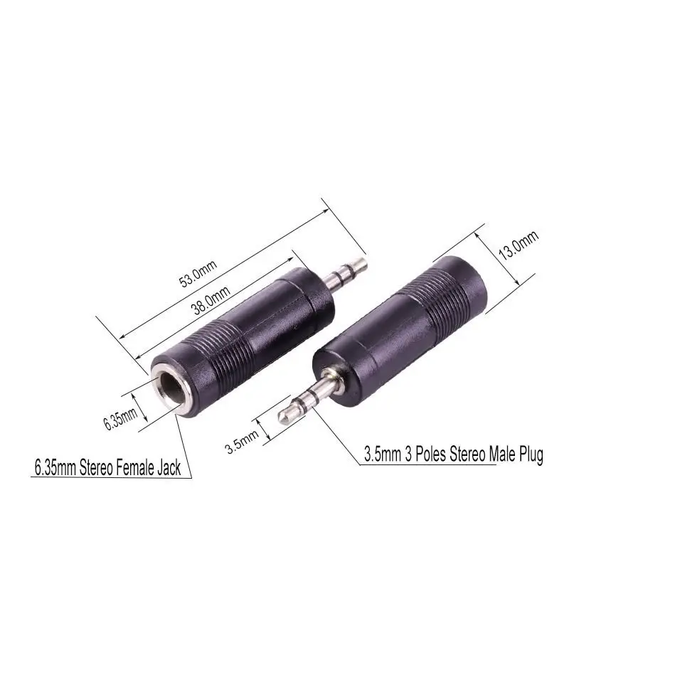 1pcs Jack 6.35 mono3.5mm Audio Connector Adapter 6.35MM Mono Plug to 3.5 STEREO/MONO JACK Guitar Connector