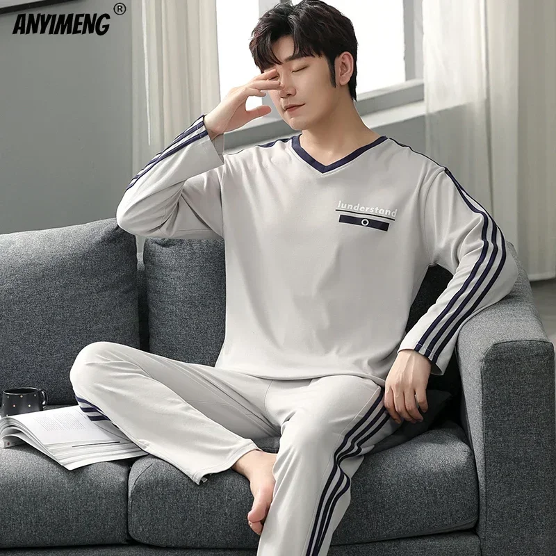 Boys Plus Size 4XL Pajama Set Knitted Cotton Autumn Winter Casual Men's Sleepwear pajama sets