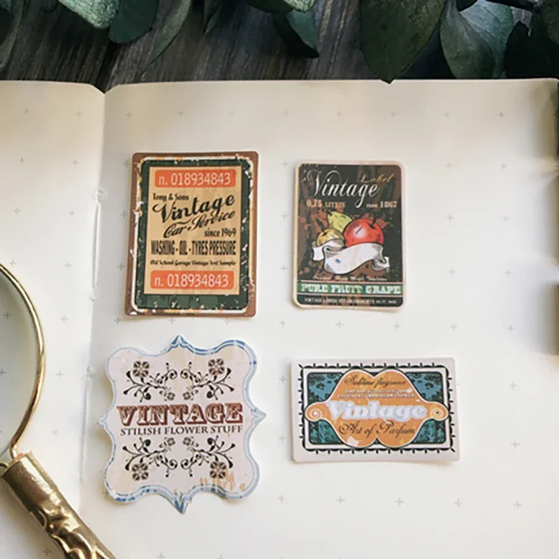 28Pcs Retro Small Brands Vintage Stickers Junk Journal Ephemera Label DIY Diary Album Aesthetic Sticker Scrapbooking Material