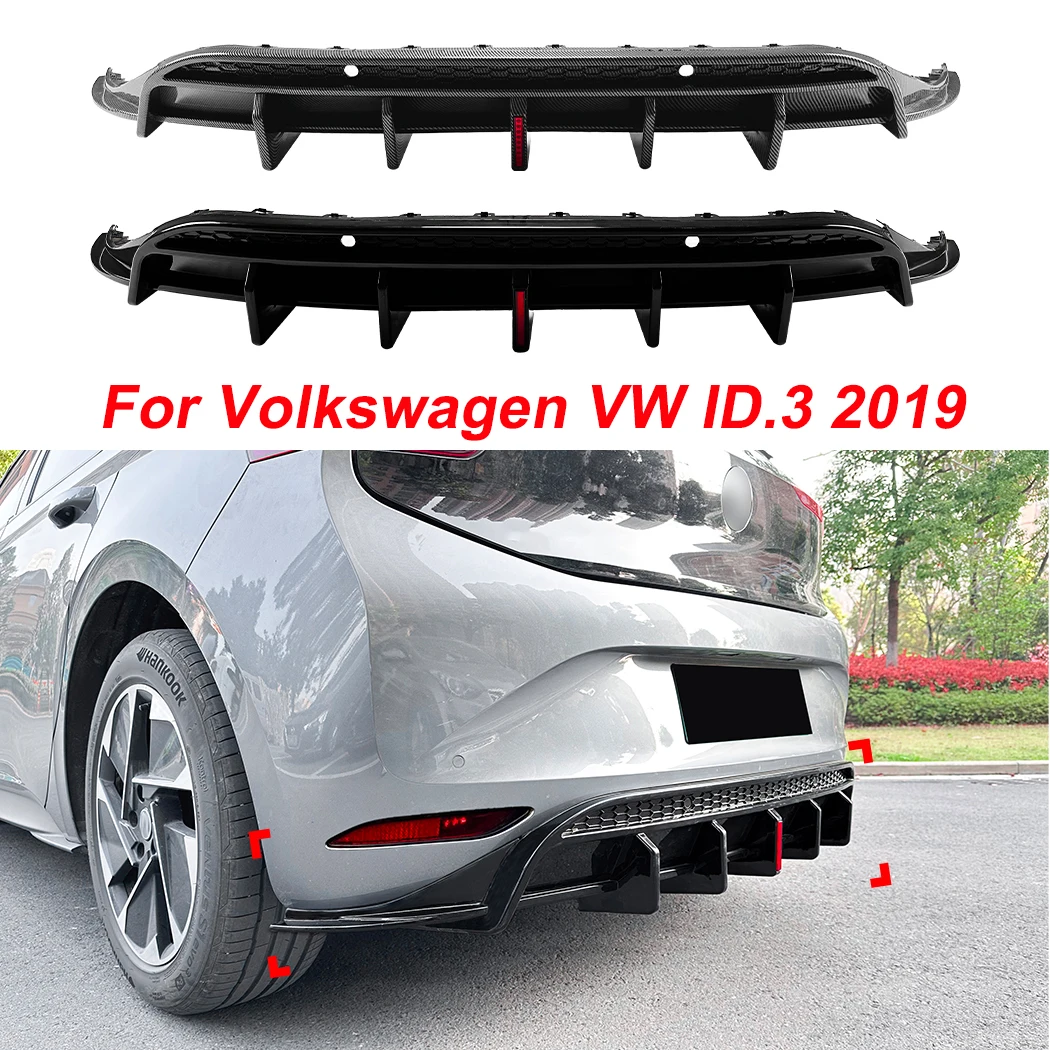 

For Volkswagen VW ID.3 2019 Gloss Black / Carbon Look High-quality ABS Plastic Decoration Rear Bumper Diffuser Lip With Light