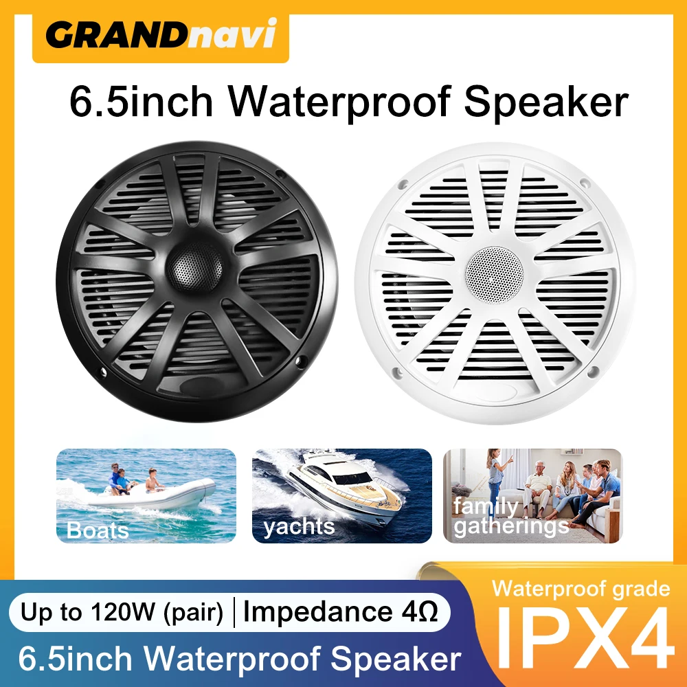 6.5 Inch Marine Speakers 60W Waterproof Weather Resistant Stereo Boat Speakers for Yachts Golf cart ATV UTV Ship Sauna 1PCS Marine Speakers