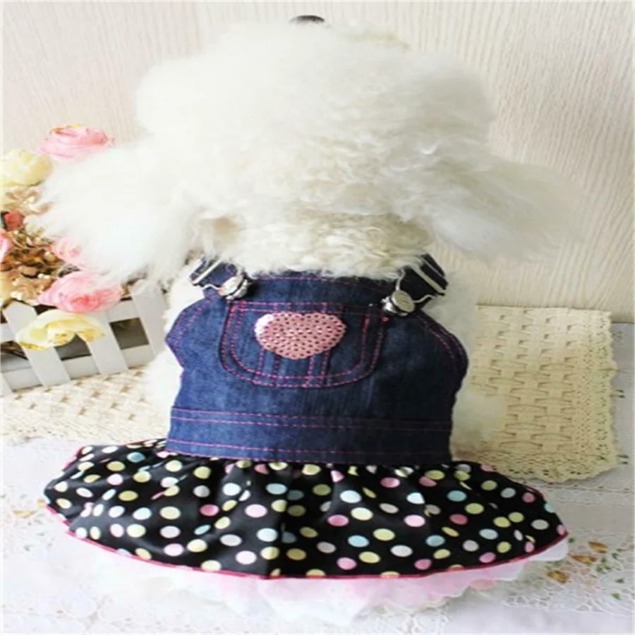 Dog Clothes Denim Dot Dog Dress Summer Wedding Skirt Spring
