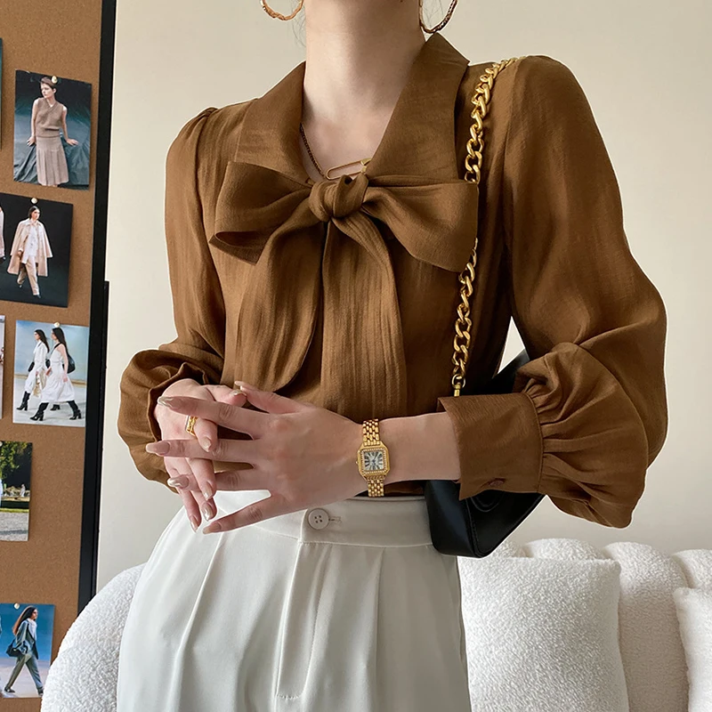 

Рубашка в французском стиле, роскошная стильная рубашка с маленьким дизайном, однотонная, с кружевным бантом, элегантная рубашка в стиле для девушек